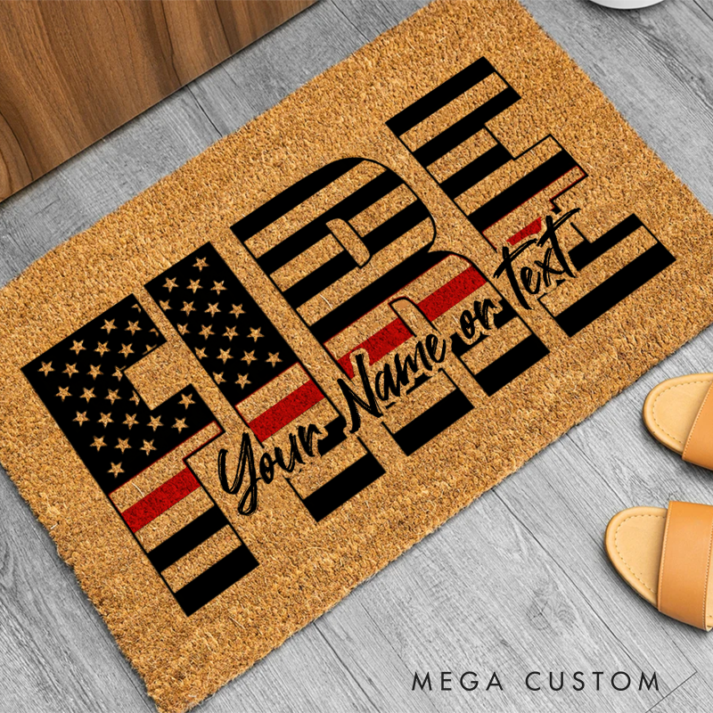 Personalized Firefighter Themed Doormat Bold FIRE Design Gift for Firefighter Homes