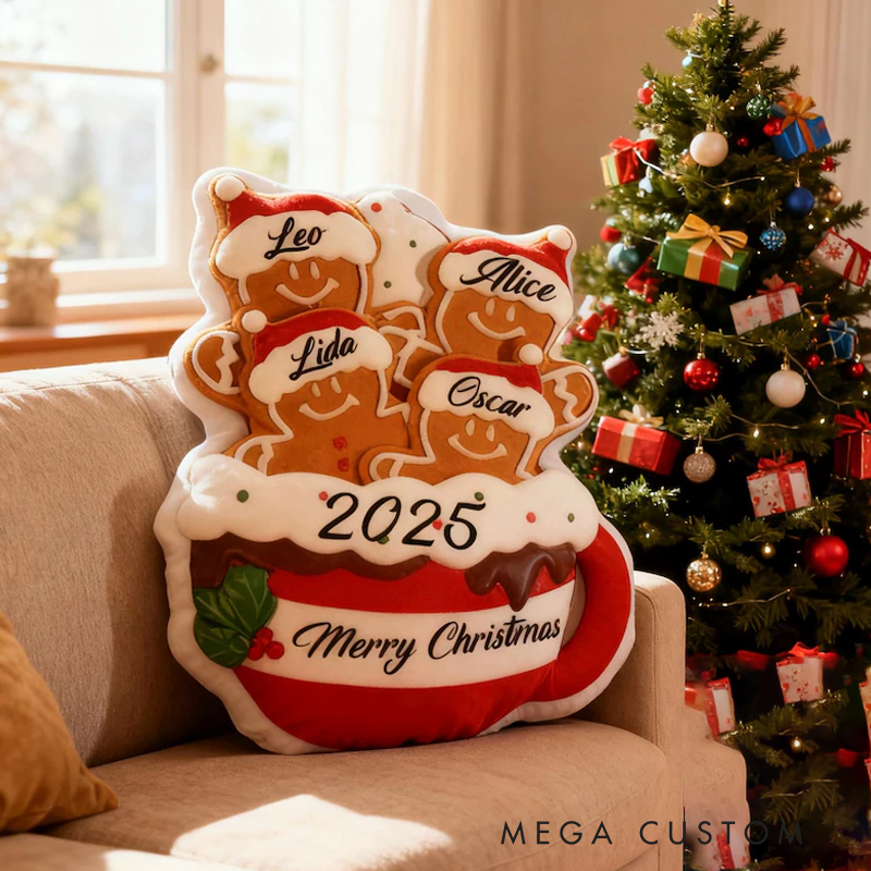Personalized Gingerbread Family Pillow Custom Name Xmas Cushion Holiday Decor Gift Gingerbread Mug Pillow Merry Christmas 2025