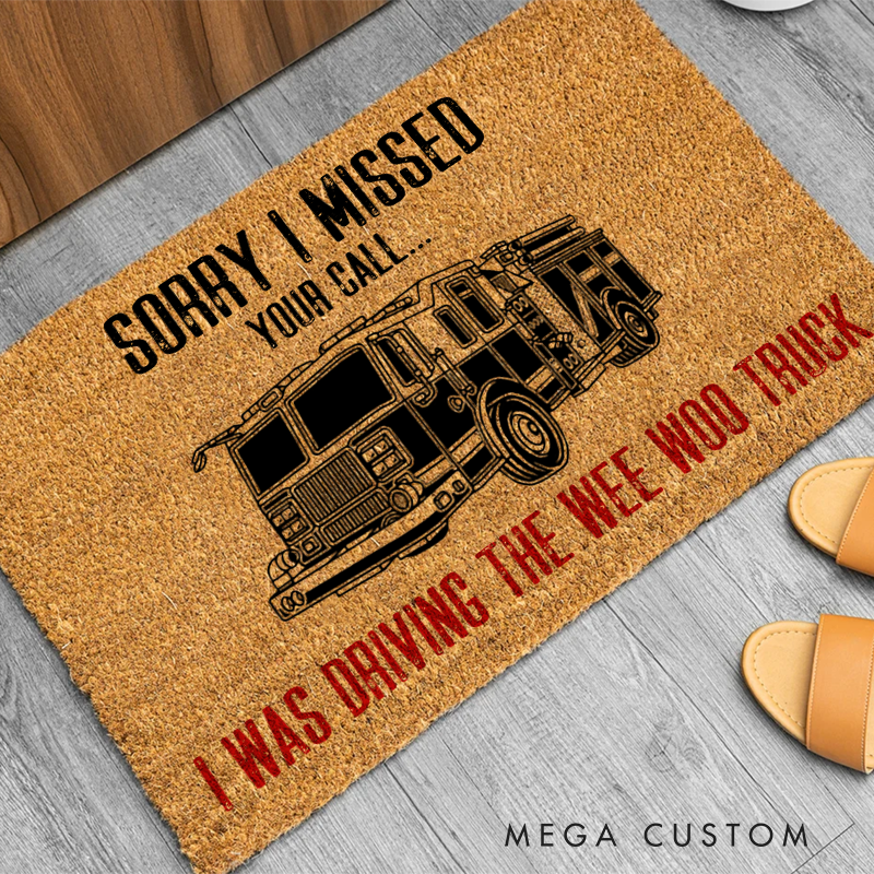 Personalized Firefighter Themed Doormat with Fire Truck Design Perfect Gift for Firefighters