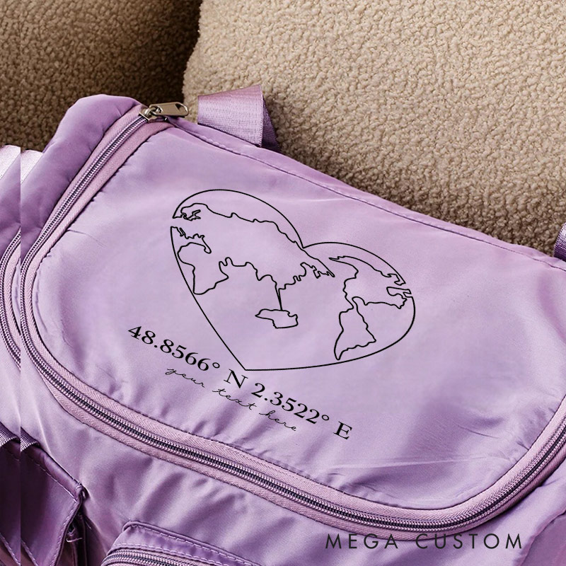 Personalized Coordinates and Message Travel Bag Gift for Travel Enthusiasts 