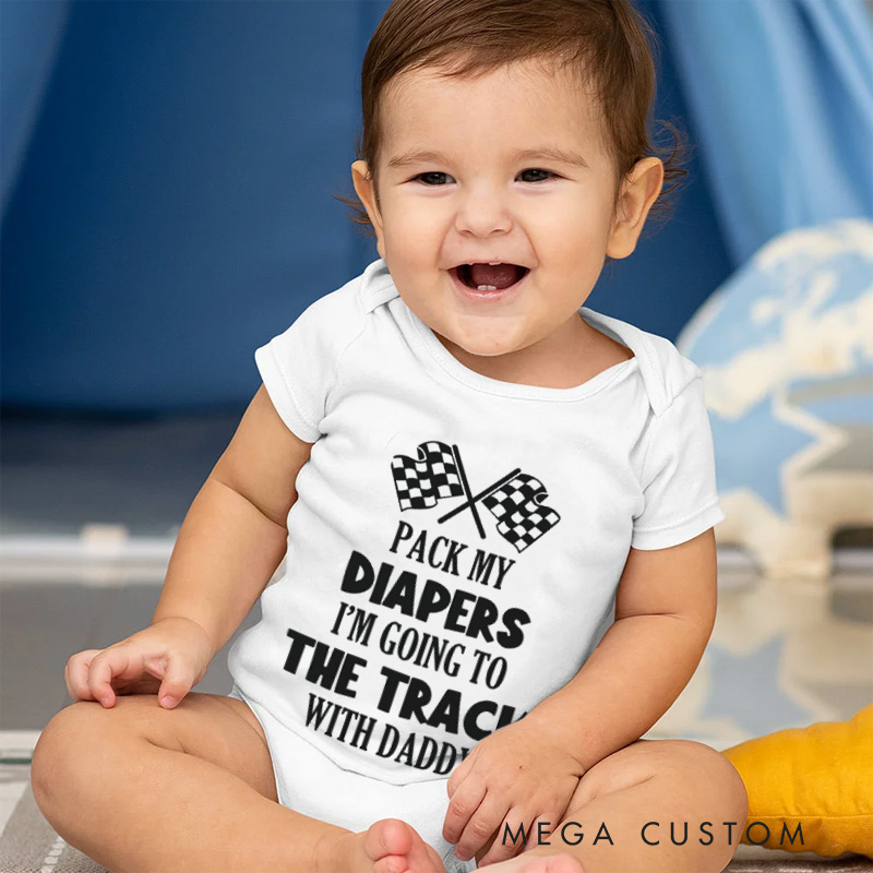 Personalized Racing Baby Bodysuit with Checkered Flags and Fun Quote for Little Speedsters and Track Adventures Baby Bodysuit