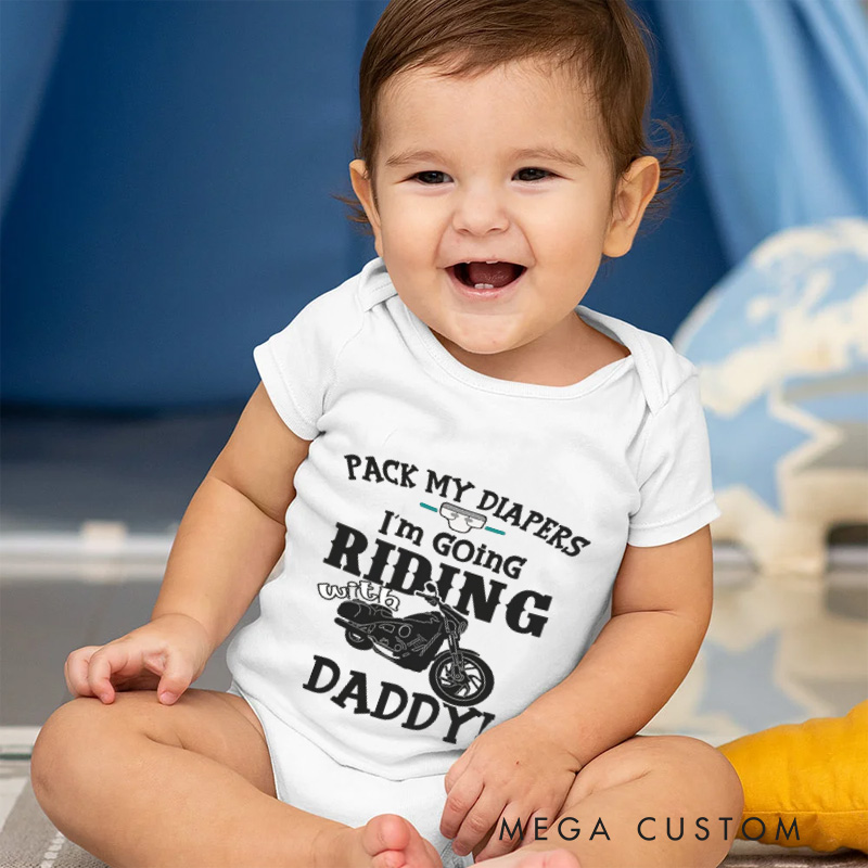 Personalized Riding Baby Bodysuit with Motorcycle Graphic and Fun Quote for Little Bikers and Family Adventure Baby Bodysuit