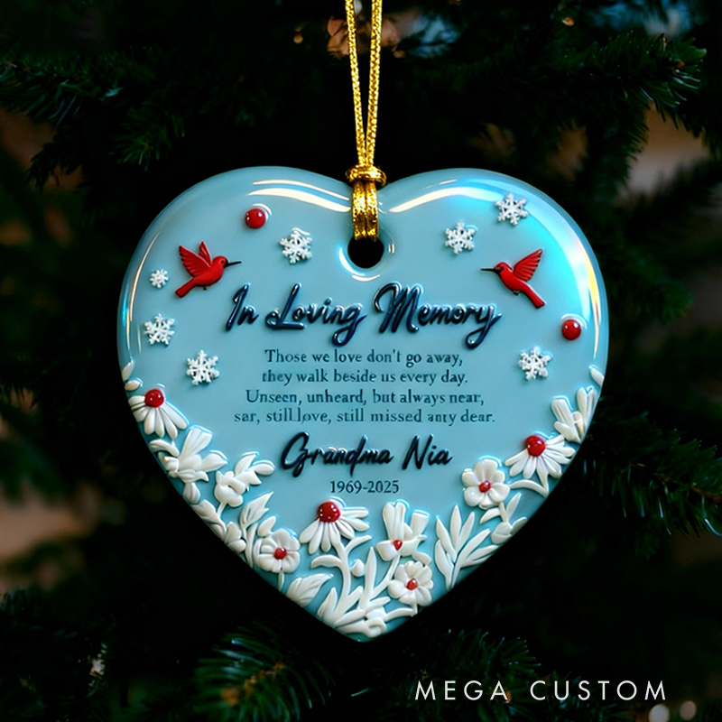 Personalized Ceramic Ornament In Loving Memory 3D-like effect Red Cardinal Memorial Ornament Gift for Family and Memorial Keepsake 