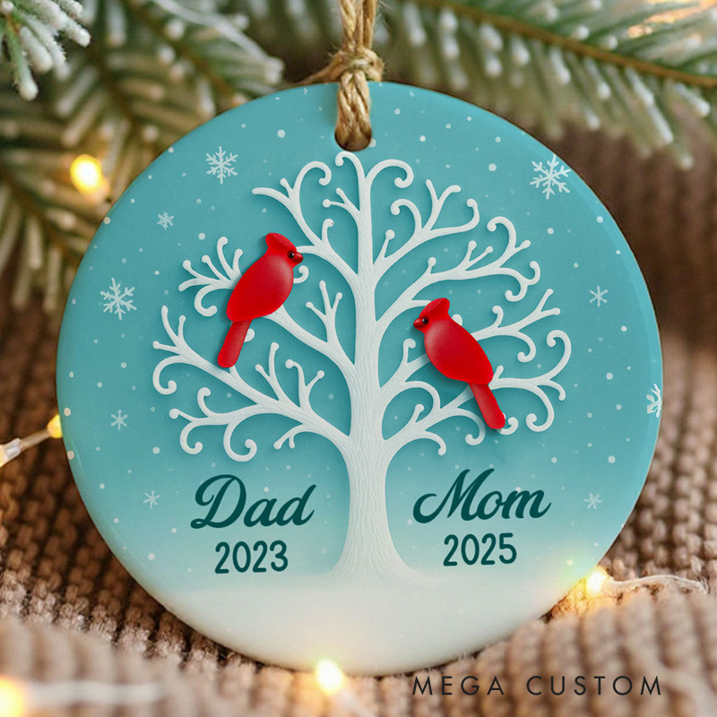Personalized Ceramic Ornament 3D Sea Glass Effect Cardinal Memorial Tree Ornament Sympathy Gift for Family Memorial Keepsake