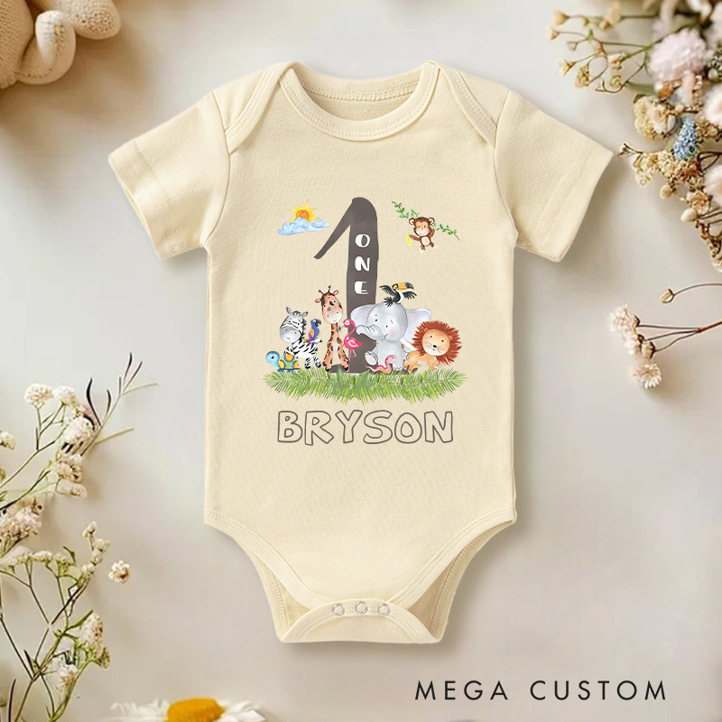 Personalized First Birthday Animals Baby Onesie Baby Gift