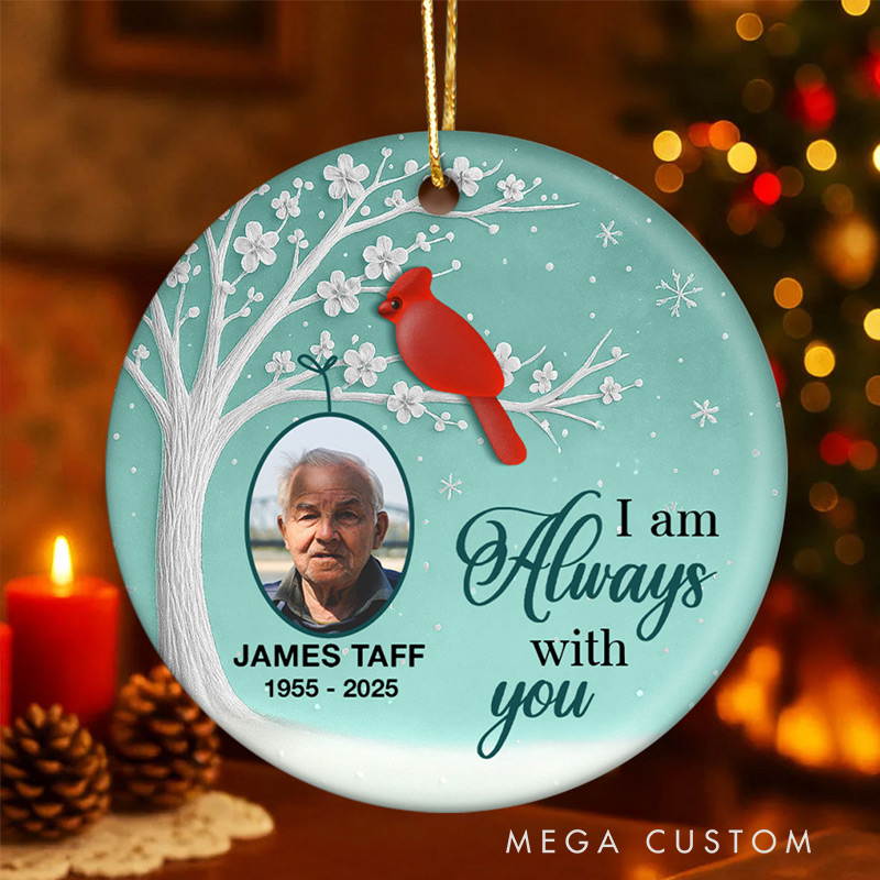 Personalized Ceramic Ornament 3D Sea Glass Effect Blossom Tree Cardinal Christmas Custom Memorial Photo Ornament 