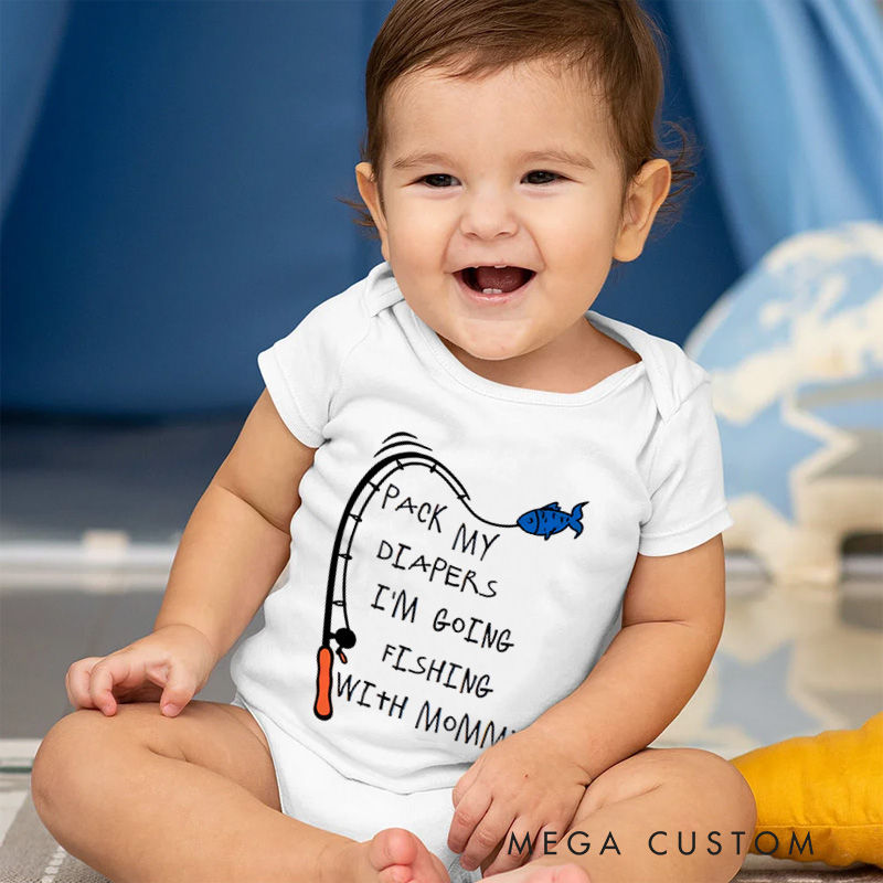 Personalized Fishing Baby Bodysuit with Cute Fishing Rod Graphic and Playful Quote for Little Anglers and Family Fun Baby Bodysuit