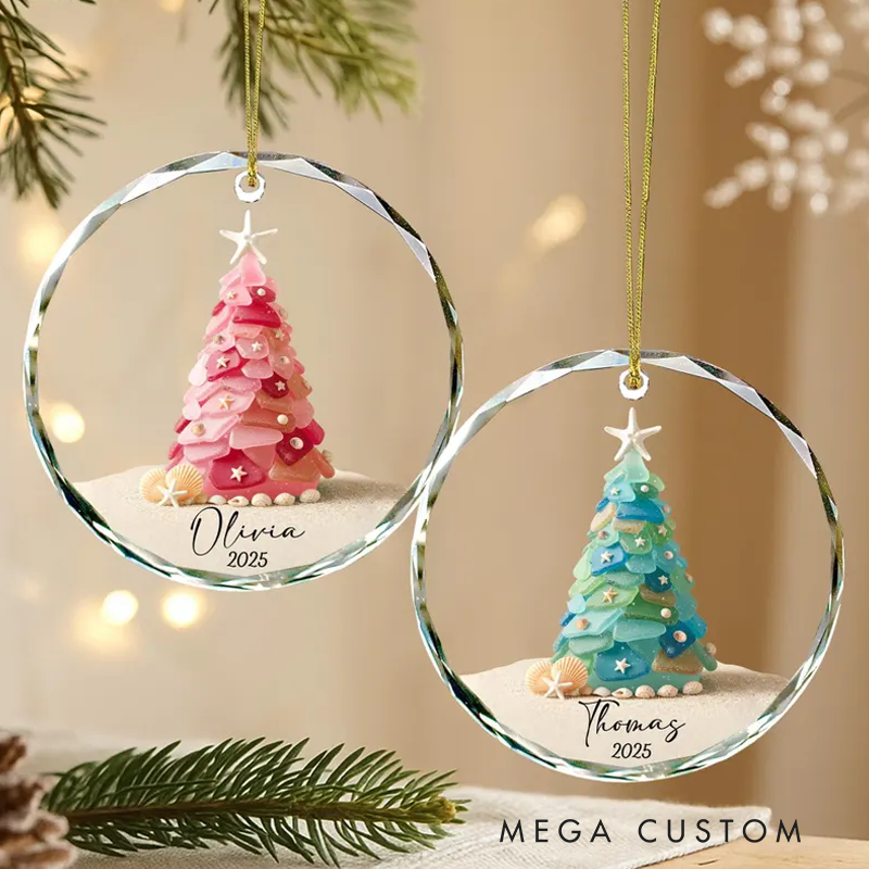 Personalized Seaglass Christmas Tree Ornament Glass Ocean Ornament