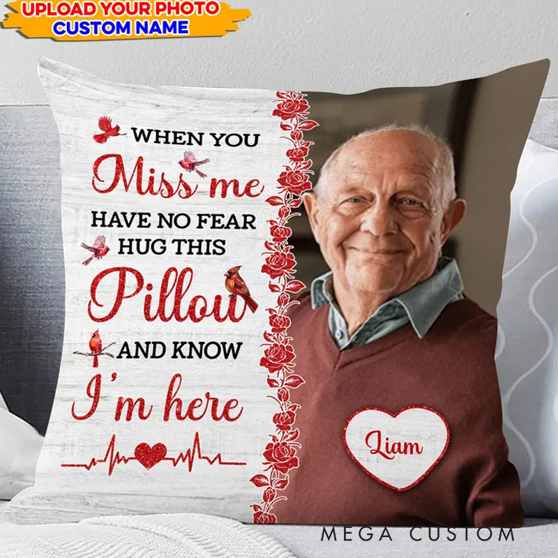 Personalized Memorial Throw Pillow Custom Hug This Pillow When You Miss Me Photo Pillow Remembrance Gift for Loss of Loved One Sympathy Gift