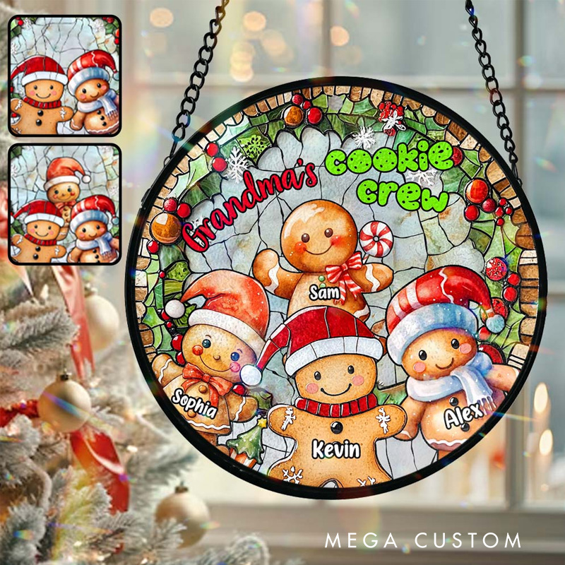Personalized Cookie Crew Stained Glass Suncatcher Grandma Stained Glass Suncatcher Gingerbread Window Hanging with Name Suncatcher for Baking Lover Gift