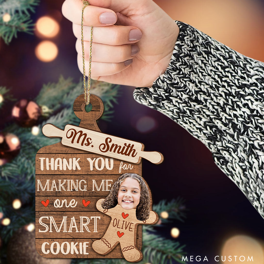 Personalized Thanks For Making Me One Smart Cookie Christmas Ornament Baking Holiday Decor Custom Photo Cookie Family Ornament for Baker Xmas Gift