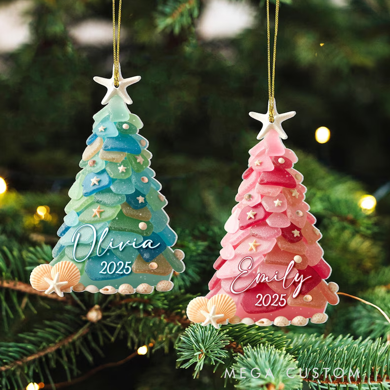 Personalized Seaglass Christmas Tree Ornament Ocean Ornament