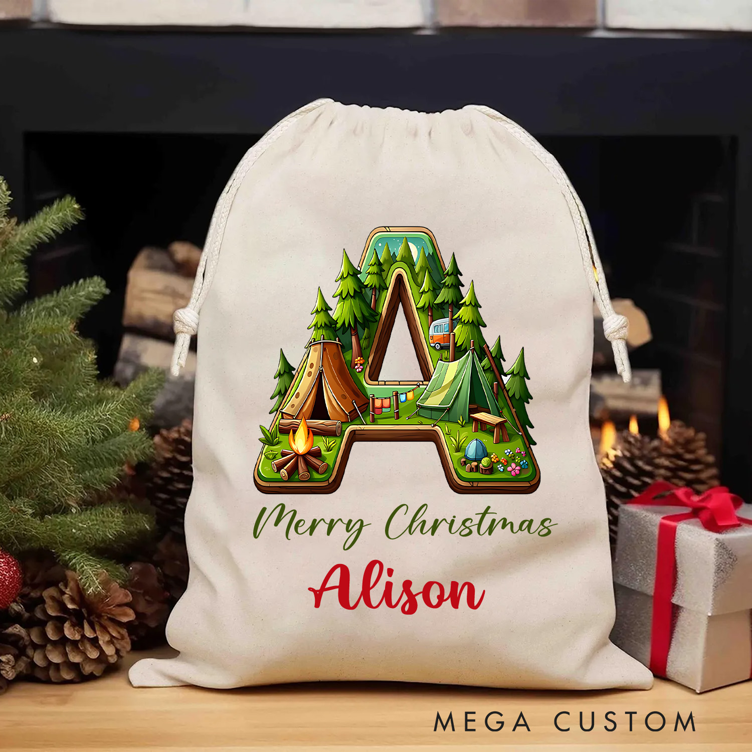 Personalised Merry Christmas Sack Custom Christmas Gift Bag with Nam for Family Kids Christmas Gift for Nature lovers