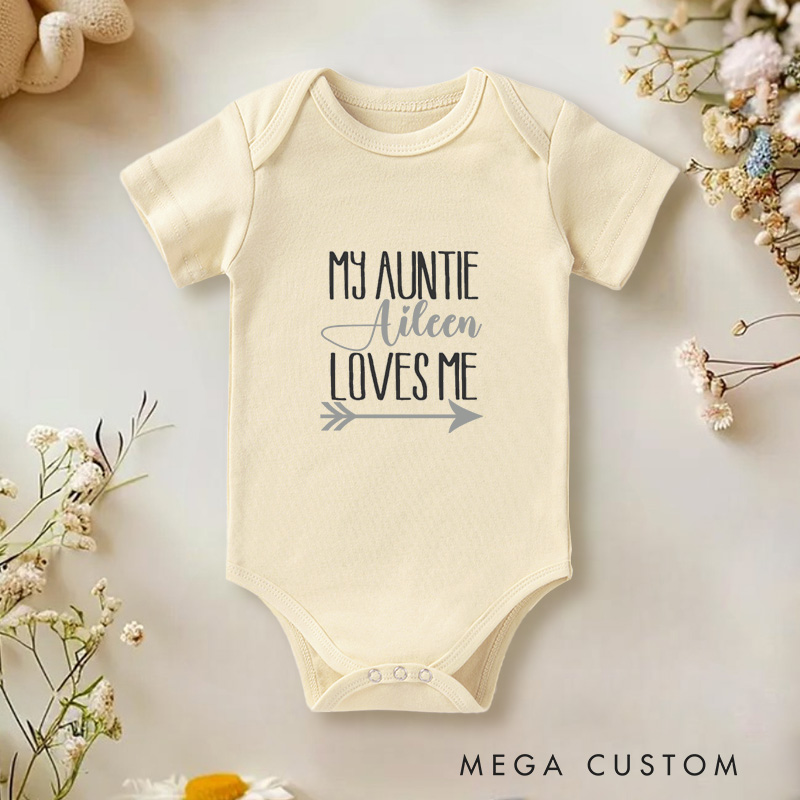 Personalized My Auntie Loves Me Sweet Arrow Themed Family Baby Onesie