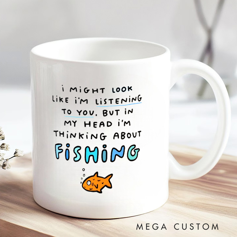 Personalised Funny Fishing Mug Thinking About Fishing Mug Ceramic Coffee Cup Birthday Gift Anniversary Gift Father's Day Gift Fishing Gift Perfect Gift for Fishing Lovers and Enthusiasts