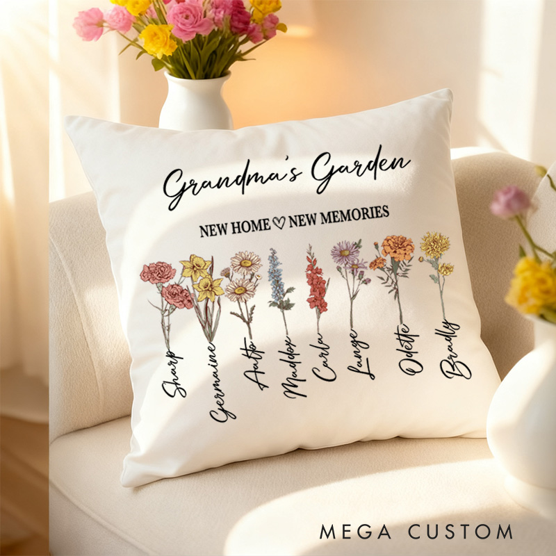 Personalized Grandma's Garden Pillow Custom Birthflower Pillow Grandmas Garden Pillow with Grandkids Gift for Mom Christmas Gift Housewarming Gift