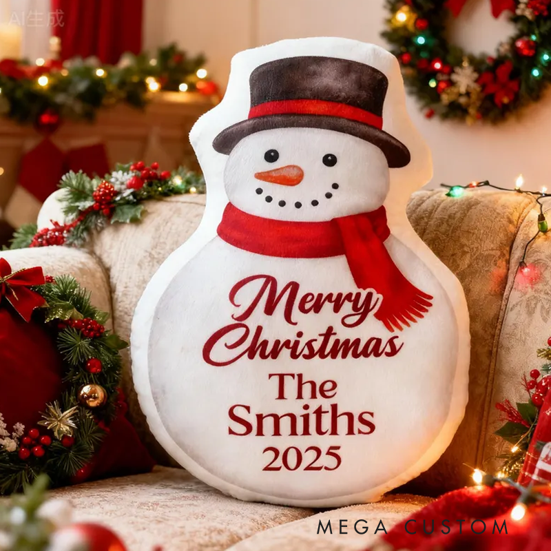 Personalized Christmas Pillow Custom Snowman Doll Family Name Holiday Gift Family Custom Christmas Decor Custom Photo Pillow Holiday Decor