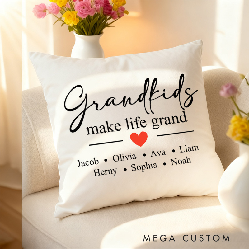 Personalized Throw Pillow Grandkids Make Life Grand Christmas Gifts from Grandkids Grandchildren Make Life Grand Grandparent Gifts Kids Name Gift