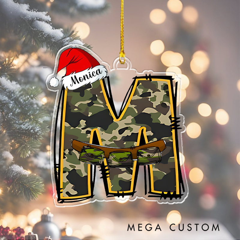 Personalized Hunting Doodle Alphabet Letters Christmas Ornament Hunting Lover Gift Christmas Tree Christmas Gift for Kid