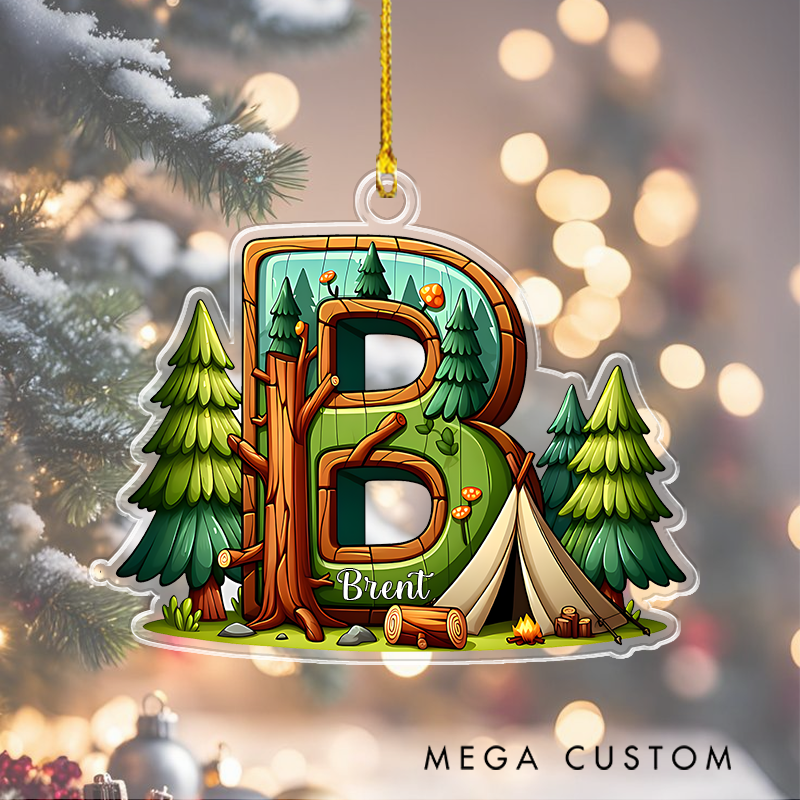 Personalized Camp Forest Outdoor Name Letters Christmas Ornament Camping Lover Gift Christmas Tree Christmas Gift for Kid