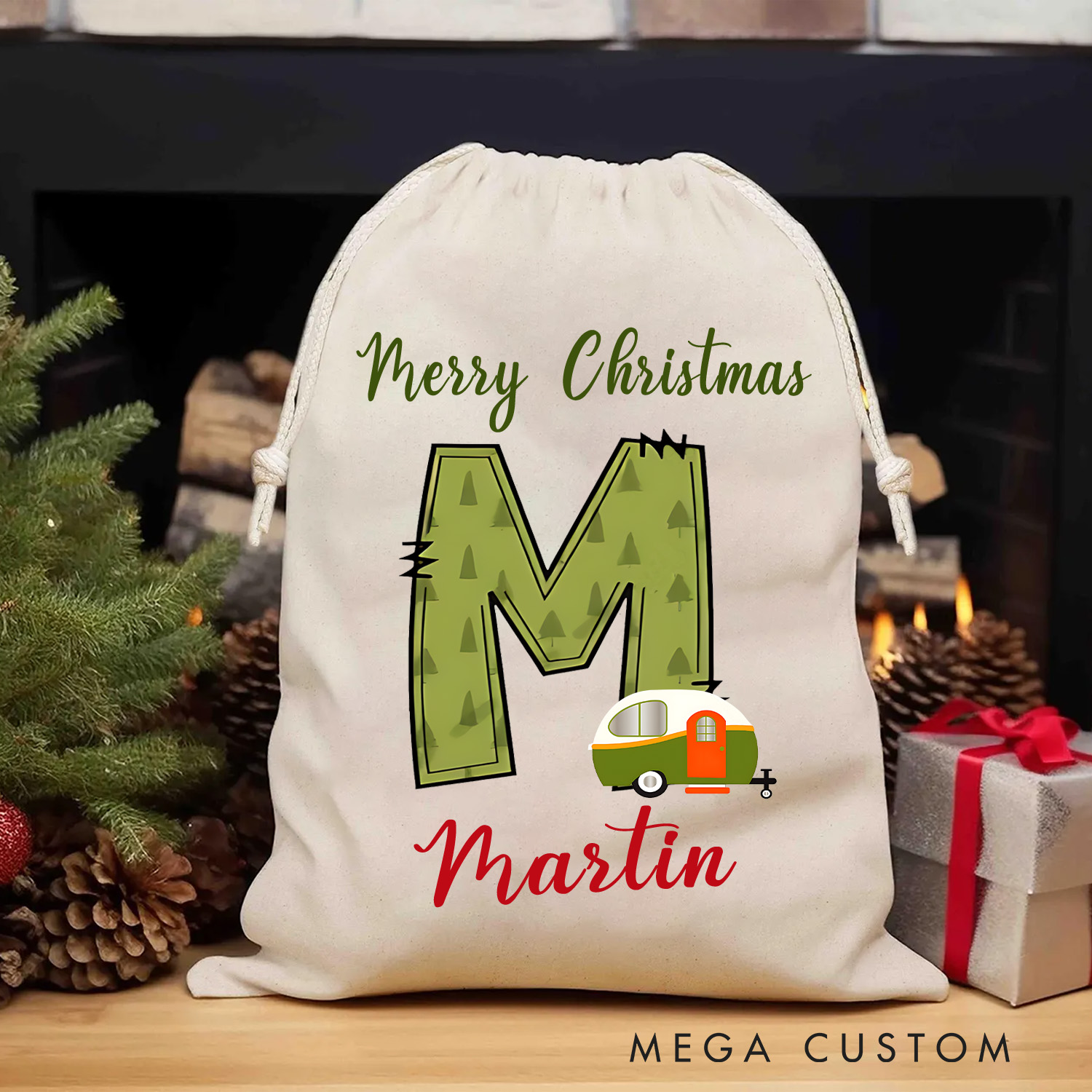 Personalised Camping Christmas Sack Custom Christmas Gift Bag with Nam for Kids Christmas Gift for Outdoor Adventure Lovers