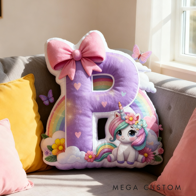 Personalized Cute Unicorn Initial Pillow Christmas Gift for Kids