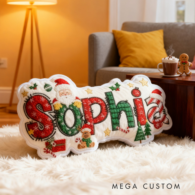 Personalized Christmas Name Santa Claus Style Cute Custom Kids Room Festive Cozy Holiday Pillows