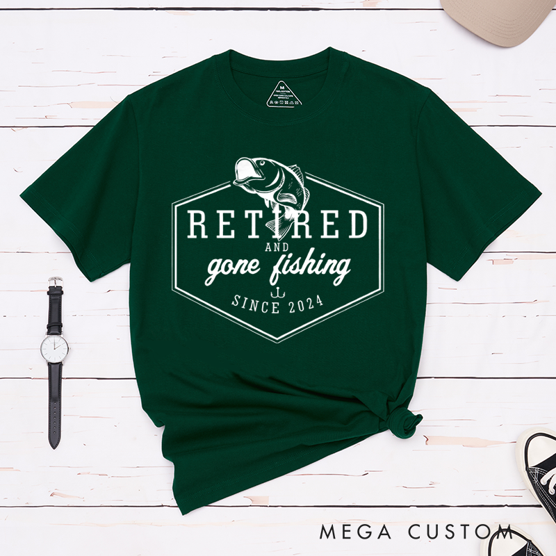 Personalized Retired and Gone Fishing T-Shirt Retirement Gift for Fishing Outdoors Lover