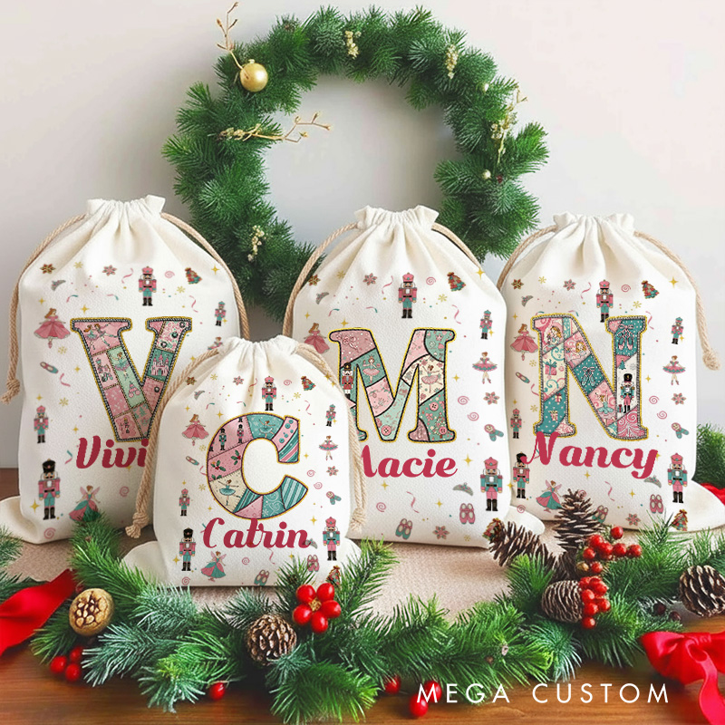 Personalized Nutcracker Ballet Monogram Christmas Sack for Dance Lovers Santa Sack Christmas Gift Bag for Kids