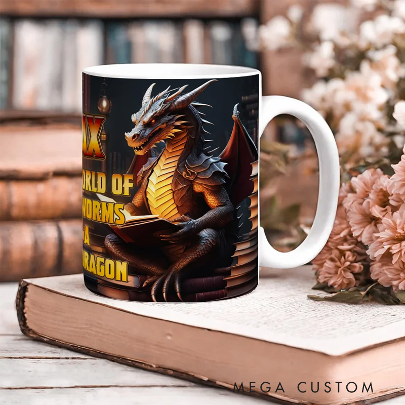 Personalized Book Dragon Ceramic Mug with Name 11oz/15oz Bookish Coffee Mug Birthday Gift for Readers Dragon Lovers Fantasy Book Lovers
