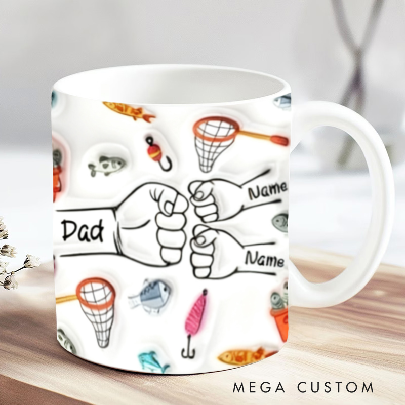 Personalized Fishing Mug Dad and Kids Names Mug Fishing Coffee Mug Perfect Gift for Fishing Families