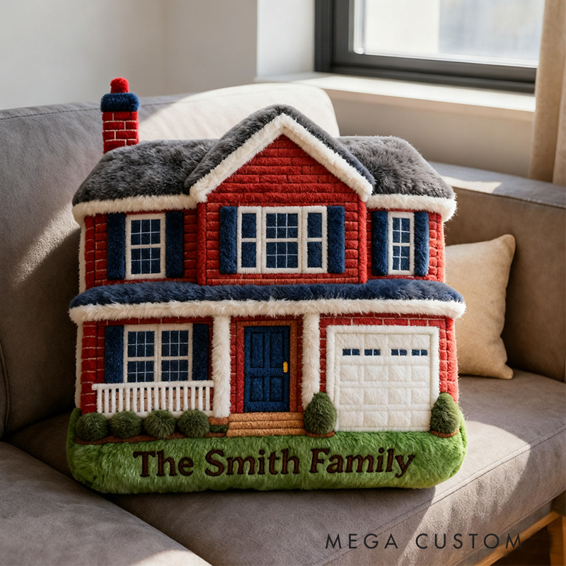Personalized House Shaped Pillow Custom Family Name Decor Cozy Home Cushion Unique Housewarming Gift Soft Plush Throw Pillow for Living Room or Bedroom