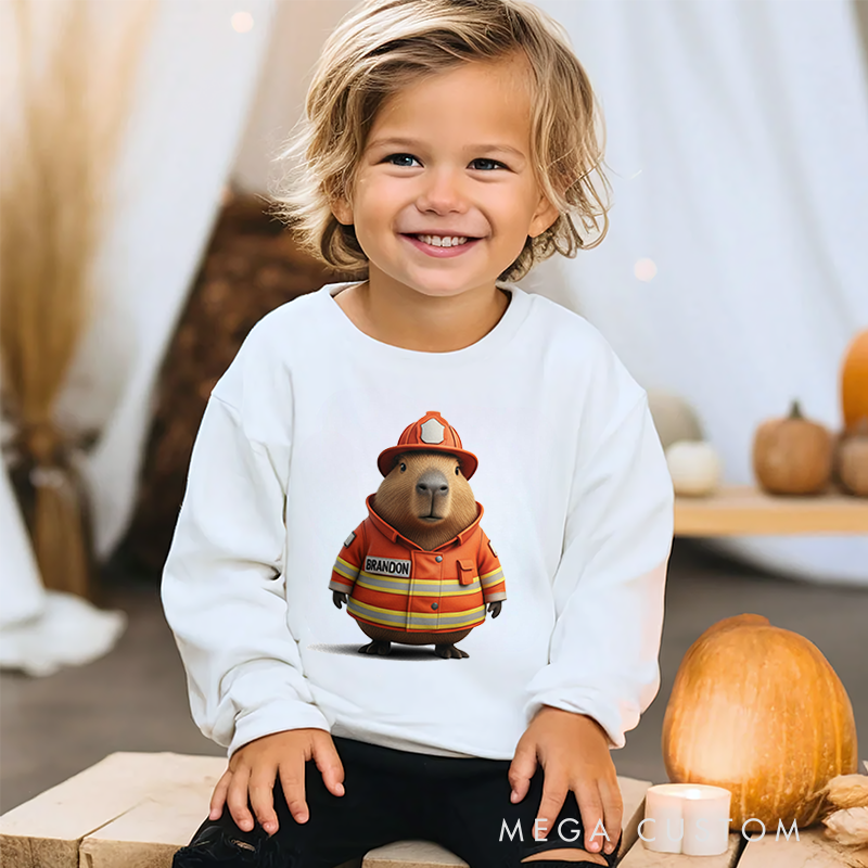Personalized Kids Sweatshirt and Holiday Pullover with 3D Capybara Character Design Featuring Different Occupations for a Fun and Festive Winter Look