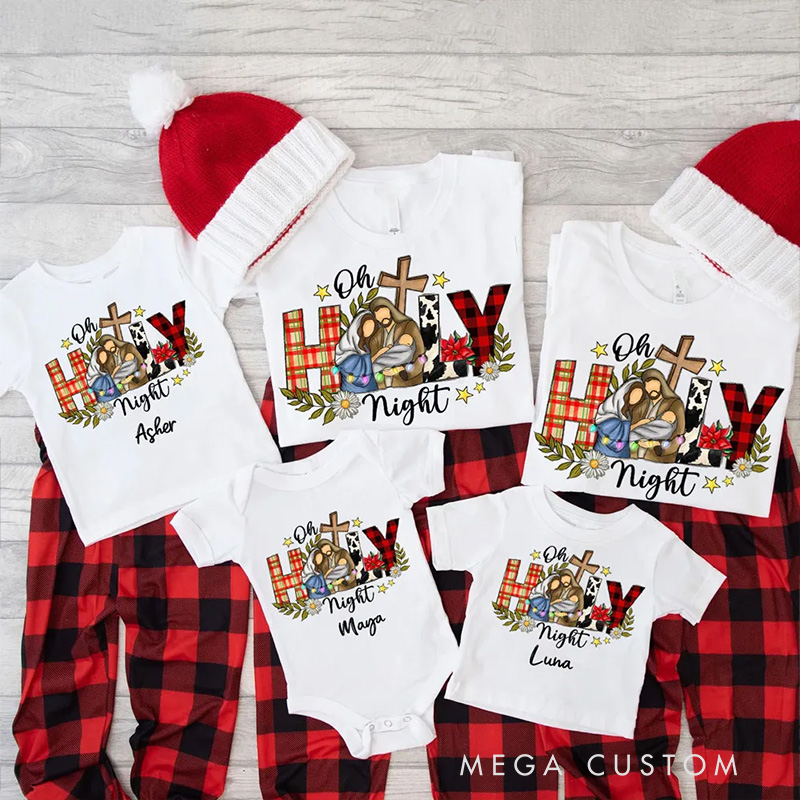 Personalized Oh Holy Night Cotton T-Shirts with Name Christian Gift Christmas Gift for Family