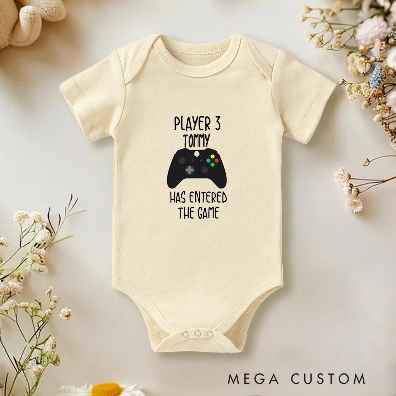 Personalized Player Three Has Entered the Game Fun Gaming Family Baby Onesie