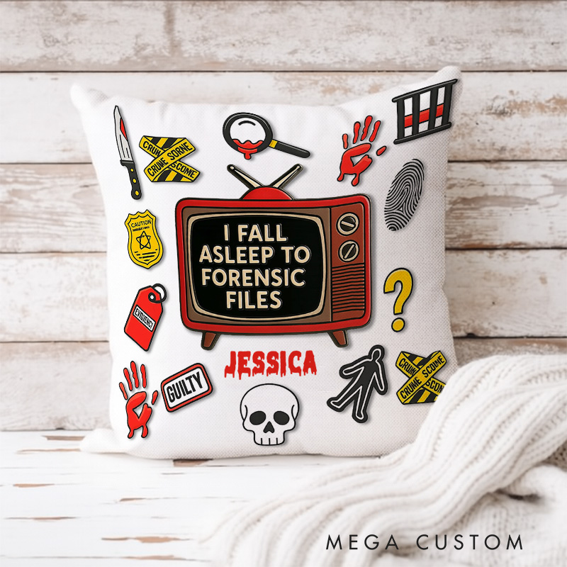 Personalized I Fall Asleep Crime Watching Throw Pillow with Name Home Decor Birthday Gift for TV Show Lovers Movie Lovers