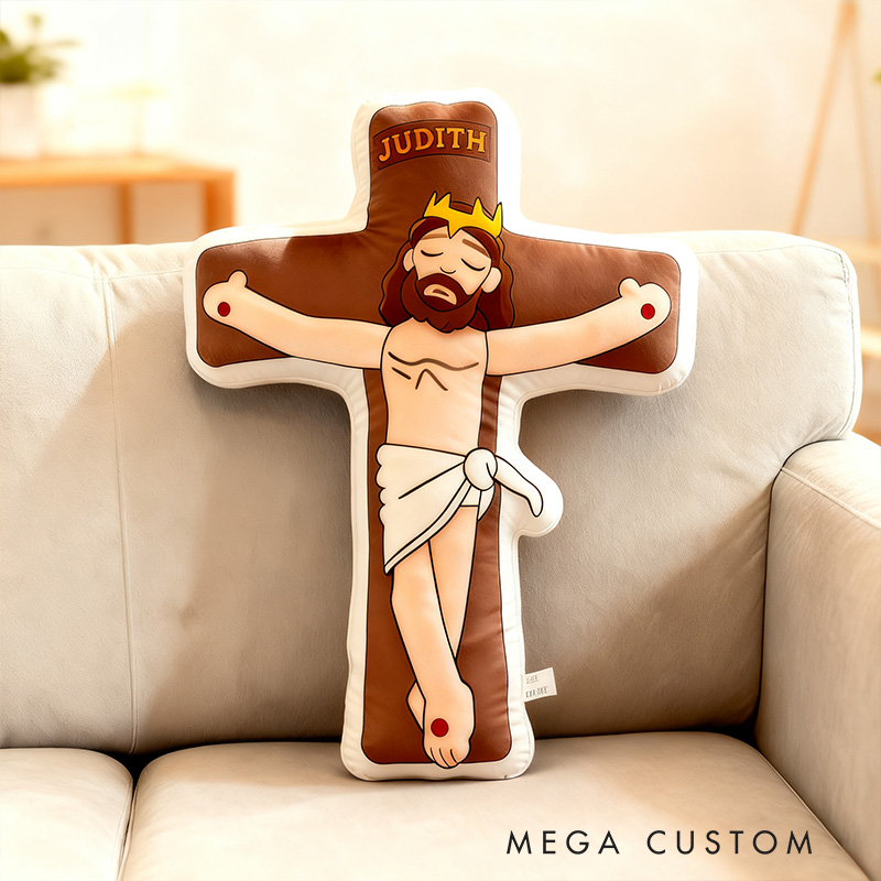 Personalized Jesus Crucifix Pillow with Custom Name Home Decor Christian Cross Pillow Religious Gift for Kid & Adult Prayer Corner Faith Gift