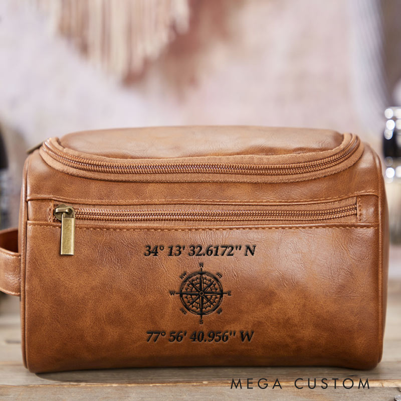 Personalized Coordinate PU leather hook-handled makeup bag for traveling lovers