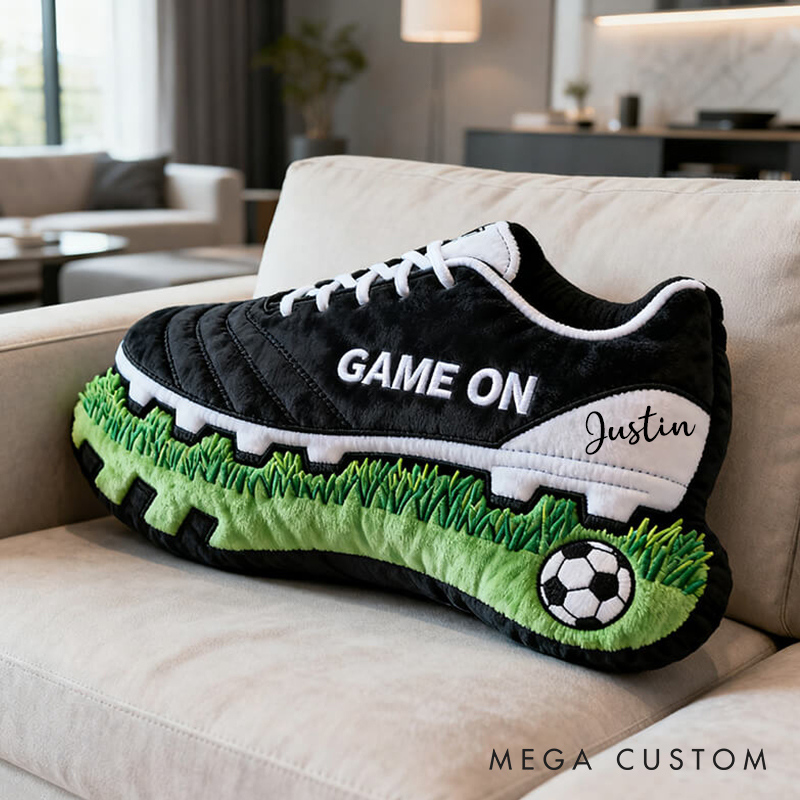 Personalized Game On Soccer Shoe Pillow with Custom Name for Sports Enthusiasts