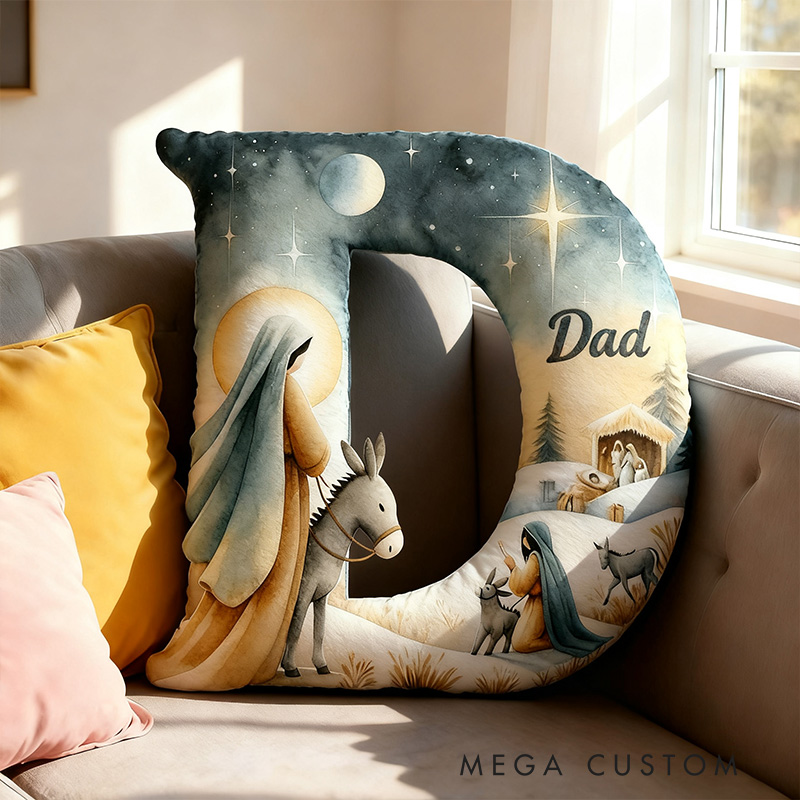 Personalized Jesus Nativity Letter Pillow with Custom Name Home Decor Christian Nativity Pillow Religious Gift for Kid Family Christmas Christian Gift