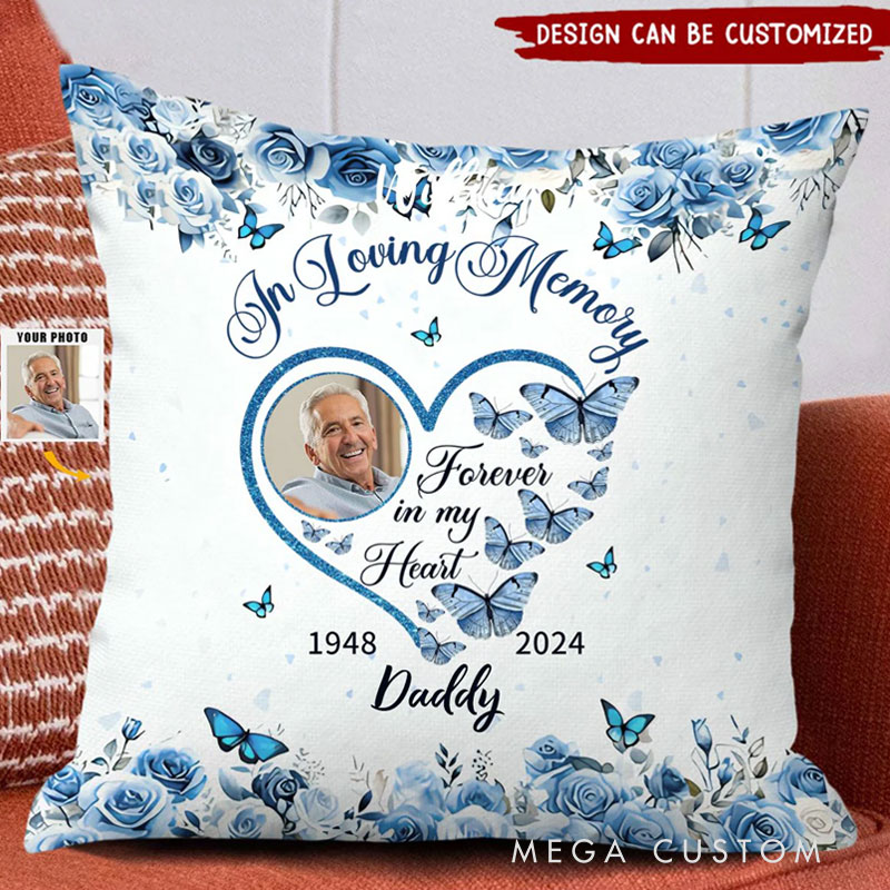 Personalized Memorial Photo Pillow In Loving Memory Butterflies Memory Pillow Bereavement Gift Sympathy Gift for Family