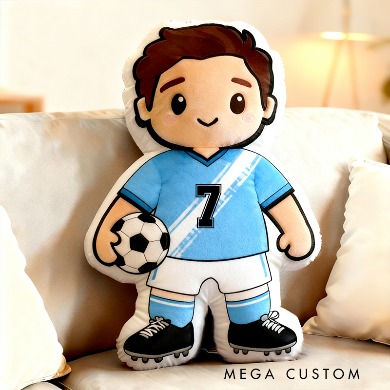 Personalized Soccer Player Pillow with Custom Name and Jersey Number