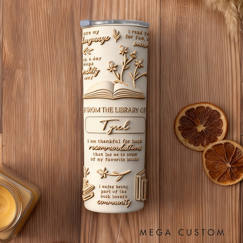Personalized 20oz Reading Floral Books Affirmations Skinny Tumbler with Straw and Name Birthday Gift for Book Lovers