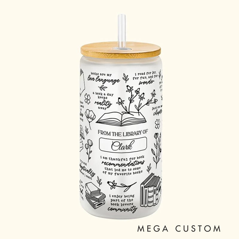 Personalized Personalized 20oz I Am Truly Grateful for Books Glass Cup with Lid and Straw Book Lover Gift