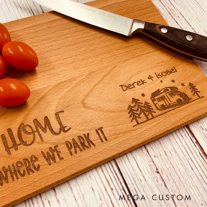 Personalized Home Is Where We Park It Small Personalised Chopping Board Motorhome Chopping Board Camper Caravan Gift