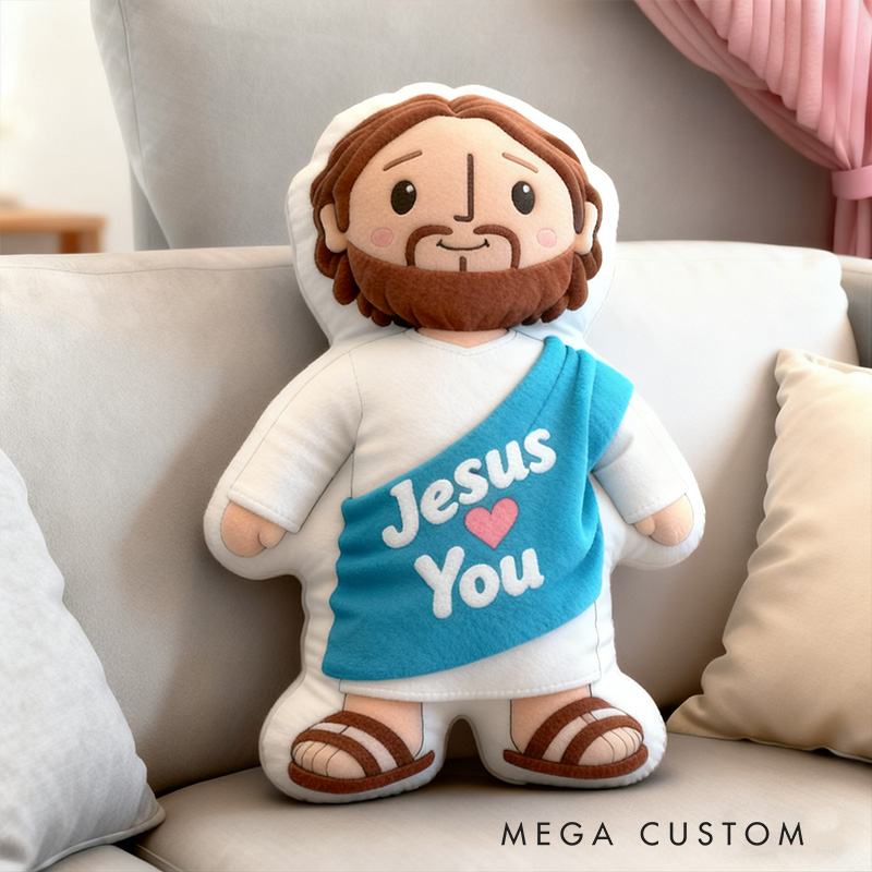 Personalized Cute Jesus Pillow with Sash Jesus Love You Custom Name Christian Jesus Pillow for Kid Adult First Communion Gift Prayer Corner Faith Gift