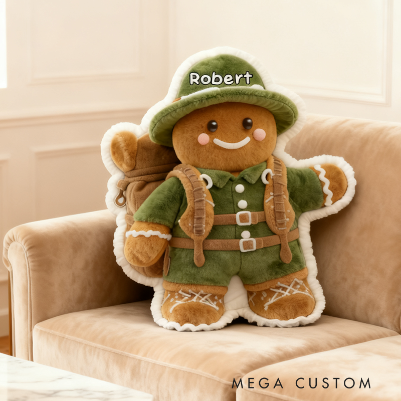 Personalized Customizable Hiking Gingerbread Pillow Custom Outdoor Camping Pillow Gift for Family Kid Pillow Gift for Hiking