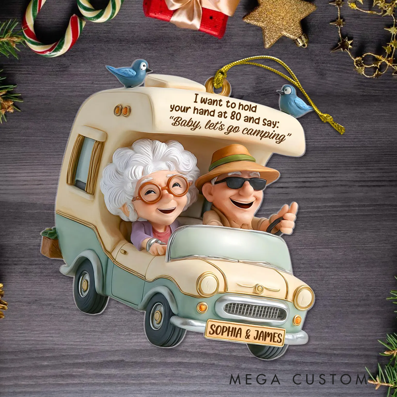 Personalized Couple Camping Ornament Rv Camper Christmas Ornament Funny Senior Couple Holiday Gift Ornament for Husband and Wife