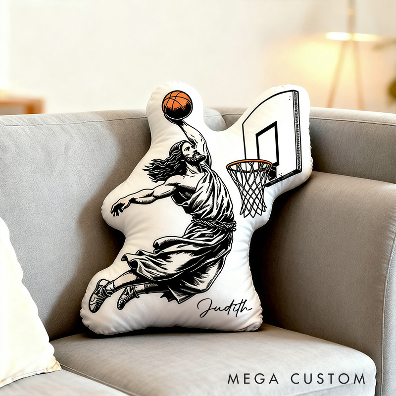 Personalized Funny Basketball Jesus He is Rizzin Pillow with Name Home Decor Vintage Black and White Christian Humor Pillow Religious Gift