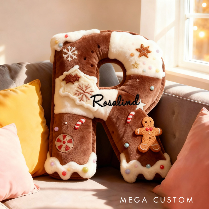 Personalized Baked Cookie Letter Pillow Kids Throw Pillow with Custom Name for Kids Christmas Cookie Baker Christmas Gift Baking Lover